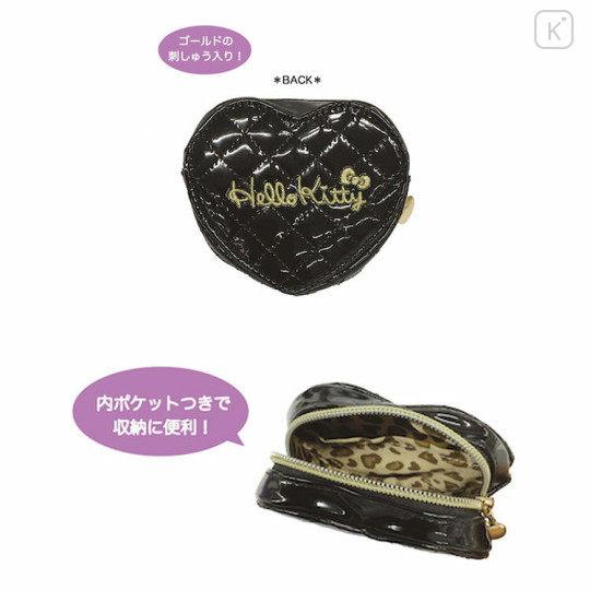 Japan Sanrio Quilted Heart Pouch - Hello Kitty : Y2k Houndstooth Enamel Black - 2