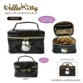 Japan Sanrio Vanity Pouch - Hello Kitty : Y2k Houndstooth Black Quilted Enamel - 3