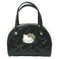 Japan Sanrio Mini Boston Bag - Hello Kitty : Y2k Houndstooth Quilted Enamel Heart Black - 1