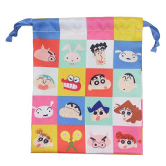Japan Crayon Shin-chan Satin Drawstring Bag - Colorful