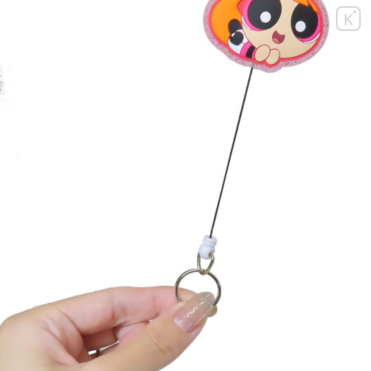 Japan The Powerpuff Girls Rubber Reel Keychain - Bubbles Flying - 3
