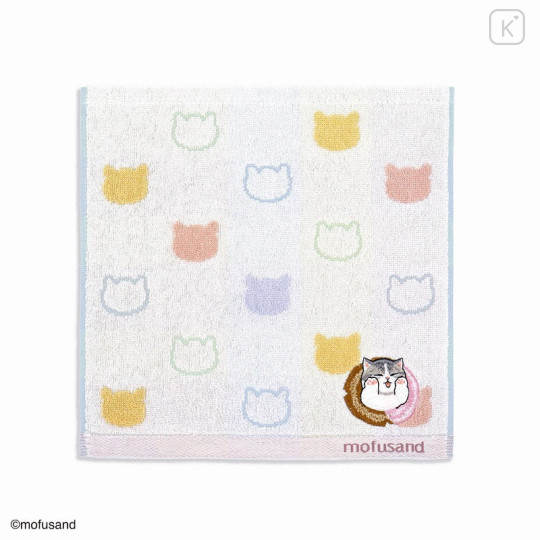 Japan Mofusand Towel Handkerchief - Donut Cat Meow Pink Embroidery - 1