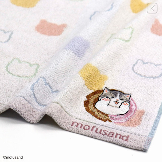 Japan Mofusand Towel Handkerchief - Donut Cat Meow Pink Embroidery - 2