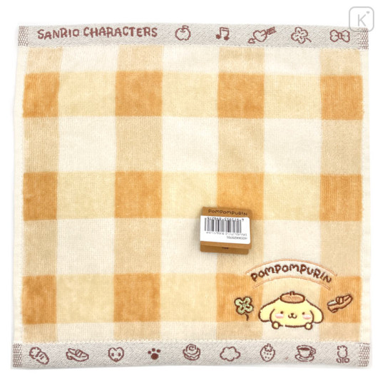 Japan Sanrio Embroidered Mini Towel - Pompompurin : Gingham Caramel - 1