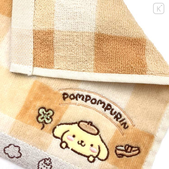 Japan Sanrio Embroidered Mini Towel - Pompompurin : Gingham Caramel - 2