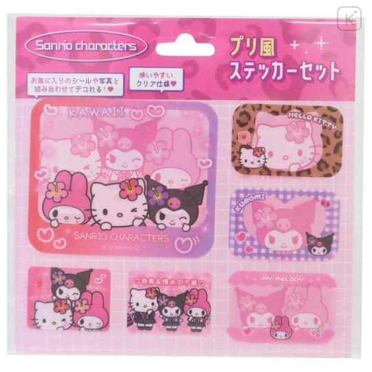 Japan Sanrio Vinyl Sticker Set - Hello Kitty & Kuromi & My Melody : Tokimeki Heisei Kogal Purikura Style - 1