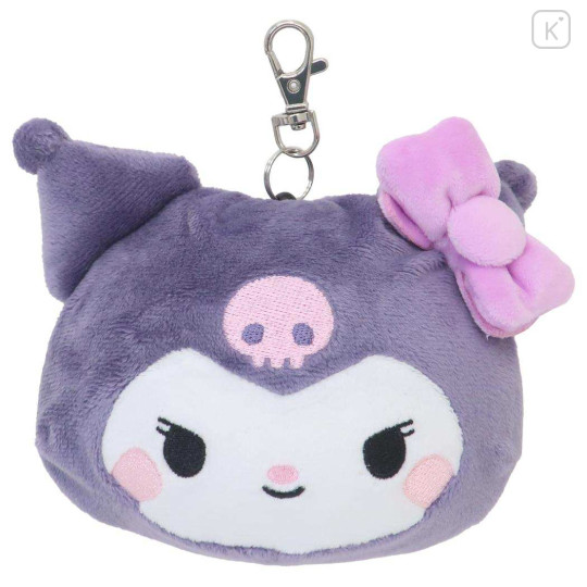 Japan Sanrio Face Pass Case Coin Case with Reel - Kuromi : Toddler - 1