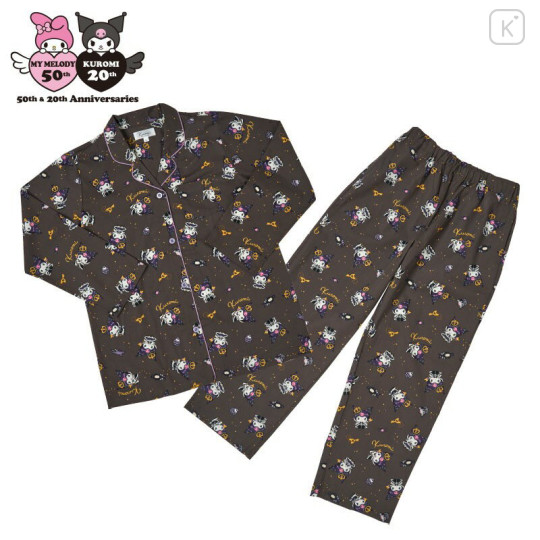 Japan Sanrio Broadcloth Shirt Pajamas (M) - Kuromi : Frill Crown Black - 1