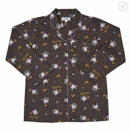 Japan Sanrio Broadcloth Shirt Pajamas (L) - Kuromi : Frill Crown Black - 2
