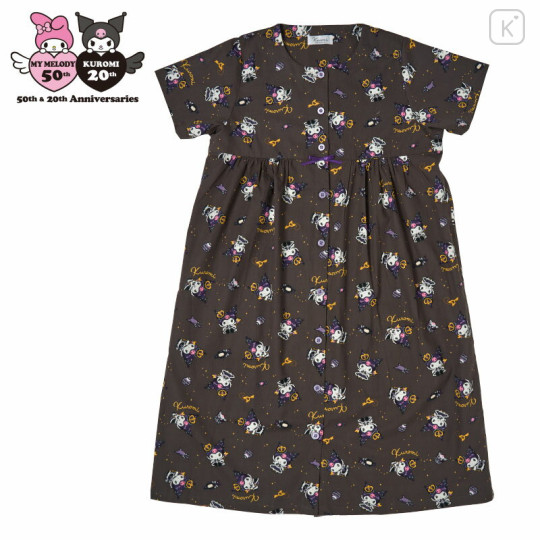 Japan Sanrio Short Sleeve Room Dress - Kuromi : Frill Crown Black - 1