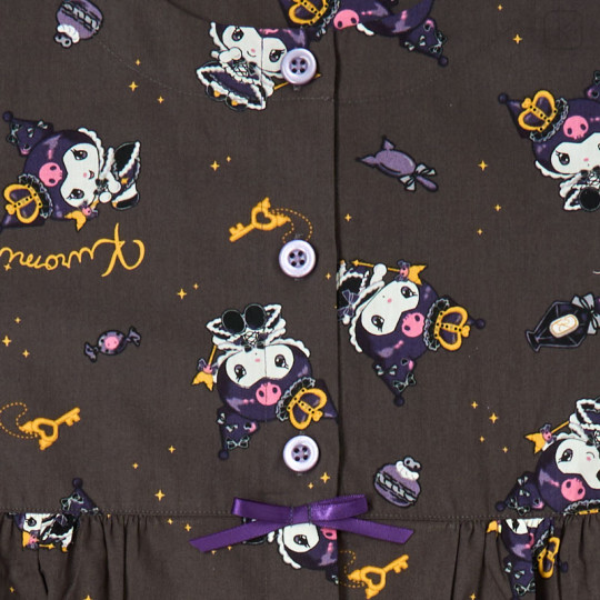 Japan Sanrio Short Sleeve Room Dress - Kuromi : Frill Crown Black - 2