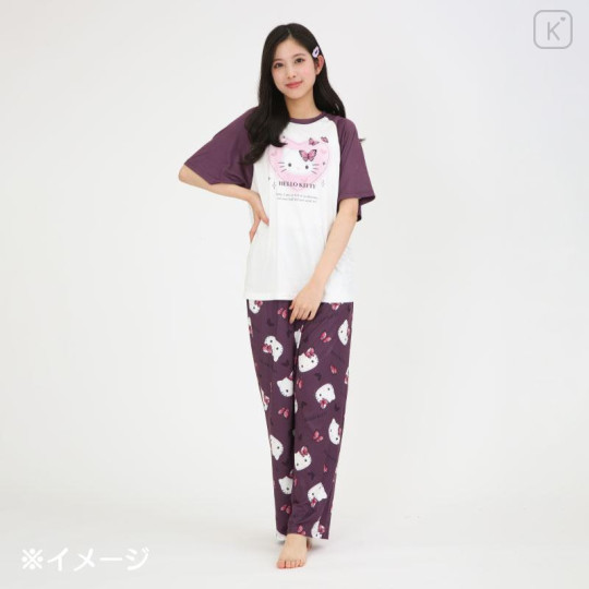 Japan Sanrio Short Sleeve T-shirt Pajamas (M) - Hello Kitty : Butterfly Gray - 6