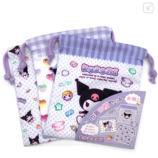 Japan Sanrio Drawstring Bag Set - Kuromi : Colorful Gummy - 1