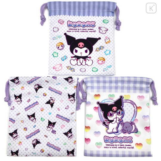 Japan Sanrio Drawstring Bag Set - Kuromi : Colorful Gummy - 2