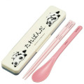 Japan San-X Chopsticks 18cm & Spoon with Case - Tarepanda : Light Yellow Grey - 1