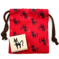 Japan Ghibli Stamp With Drawstring Bag - Kiki's Delivery Service Jiji : Red Black - 1