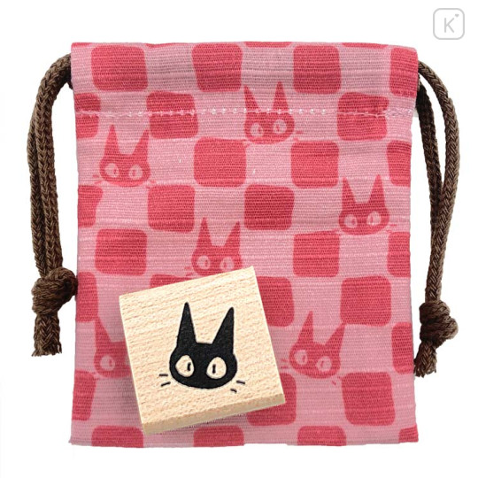 Japan Ghibli Stamp With Drawstring Bag - Kiki's Delivery Service Jiji : Face Red Pink - 1