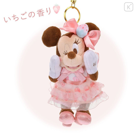 Japan Disney Store Plush Keychain - Minnie Mouse : Strawberry Collection with Strawberry Scent - 1