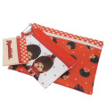 Japan Monchhichi Flat Pouch Set - Orange Ghingam - 1