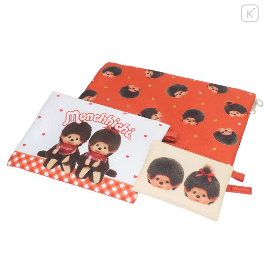 Japan Monchhichi Flat Pouch Set - Orange Ghingam - 2