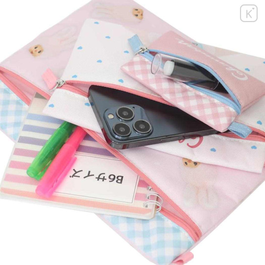 Japan Monchhichi Flat Pouch Set - Chimutan Gingham Pink - 3