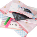 Japan Monchhichi Flat Pouch Set - Chimutan Gingham Pink - 3
