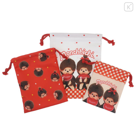 Japan Monchhichi Drawstring Bag Set - Orange Ghingam - 1