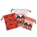 Japan Monchhichi Drawstring Bag Set - Orange Ghingam - 1