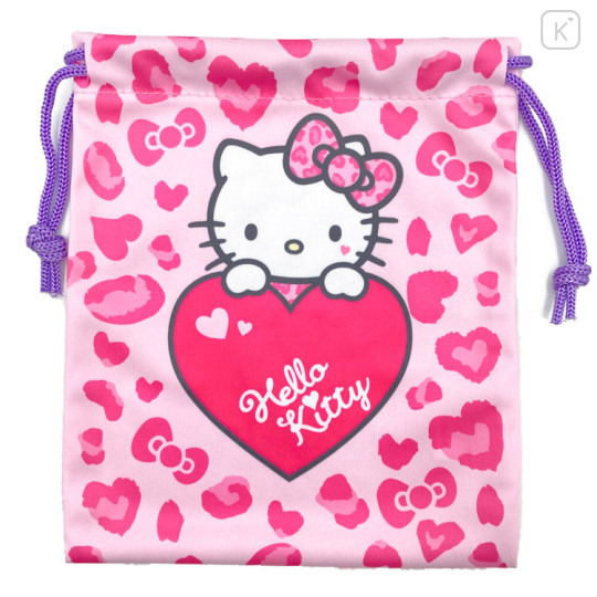 Japan Sanrio Drawstring Bag - Hello Kitty : Gogo Gal Collection Leopard Pink - 1
