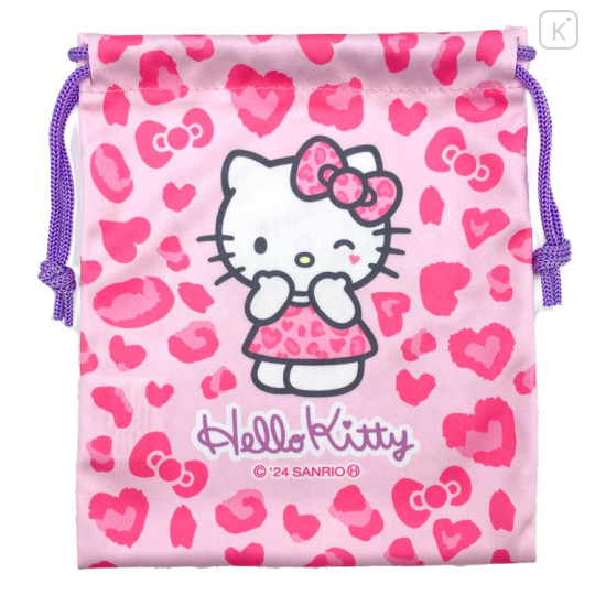 Japan Sanrio Drawstring Bag - Hello Kitty : Gogo Gal Collection Leopard Pink - 2