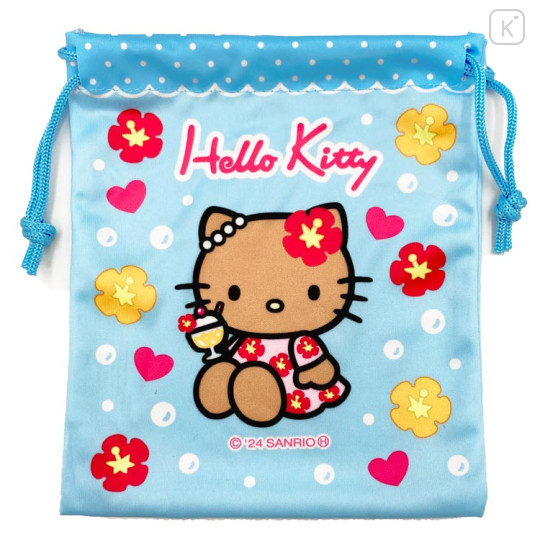 Japan Sanrio Drawstring Bag - Hello Kitty : Tan Swimsuit Party Ice Cream Blue - 2