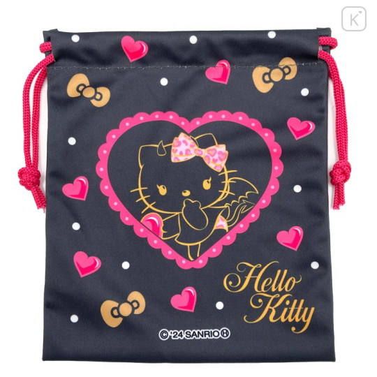 Japan Sanrio Drawstring Bag - Hello Kitty : Gogo Gal Collection Little Devil Black Pink - 2