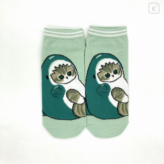 Japan Mofusand Ankle Socks - Cat : Shark Nyan Mint Striped - 1