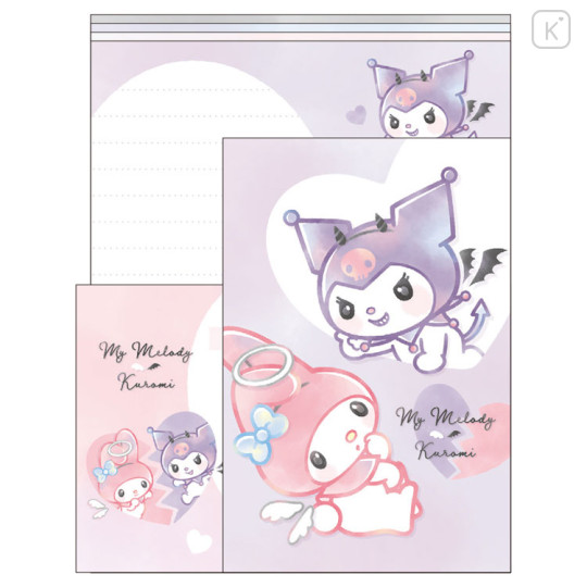 Japan Sanrio Volume Up Letter Envelope Set - Kuromi & My Melody : Angel Devil - 1