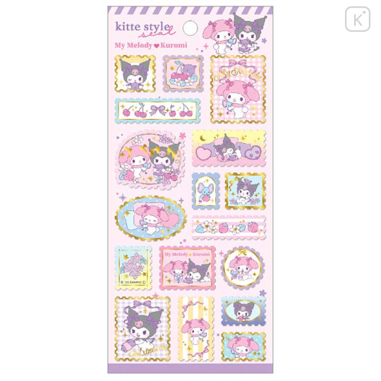 Japan Sanrio Gold Foil Washi Sticker - Kuromi & My Melody : Stamp Style - 1