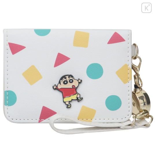 Japan Crayon Shin-chan Bifold Pass Case Card Holder with Reel - Shinnosuke Nohara : Pajama White - 1