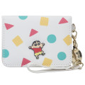 Japan Crayon Shin-chan Bifold Pass Case Card Holder with Reel - Shinnosuke Nohara : Pajama White - 1