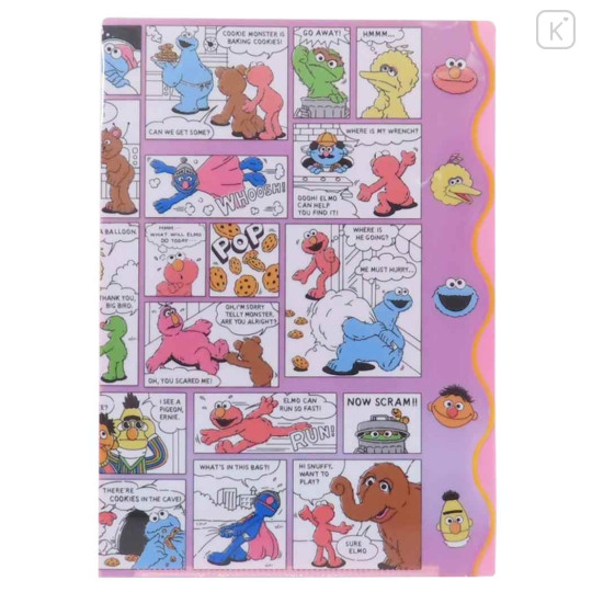 Japan Sesame Street Pocket A4 Clear File - Comic Style Pink Purple - 1