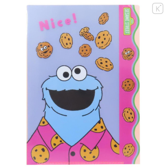 Japan Sesame Street Pocket A4 Clear File - Cookie Monster Blue Orange - 1