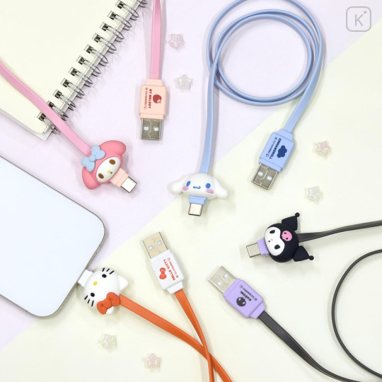 Japan Sanrio USB to Type-C Sync & Power Mascot Cable - Kuromi - 5