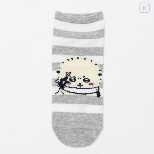 Japan Chiikawa Crew Socks - Rakko : Yeah Striped Grey - 1