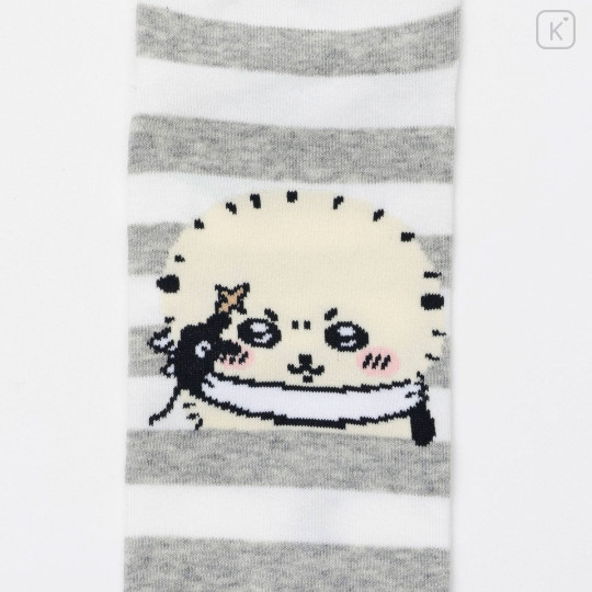 Japan Chiikawa Crew Socks - Rakko : Yeah Striped Grey - 2