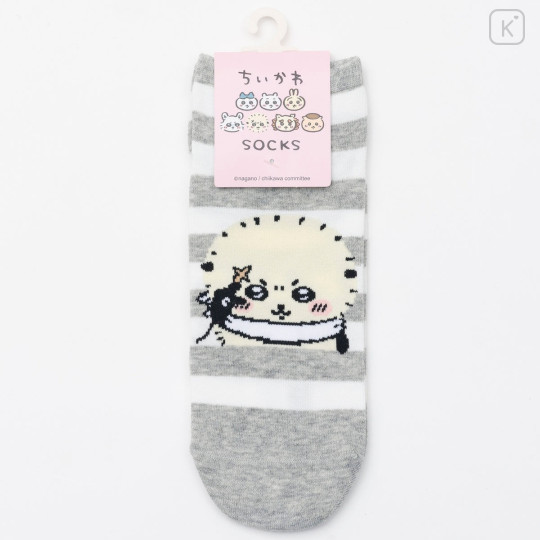 Japan Chiikawa Crew Socks - Rakko : Yeah Striped Grey - 4