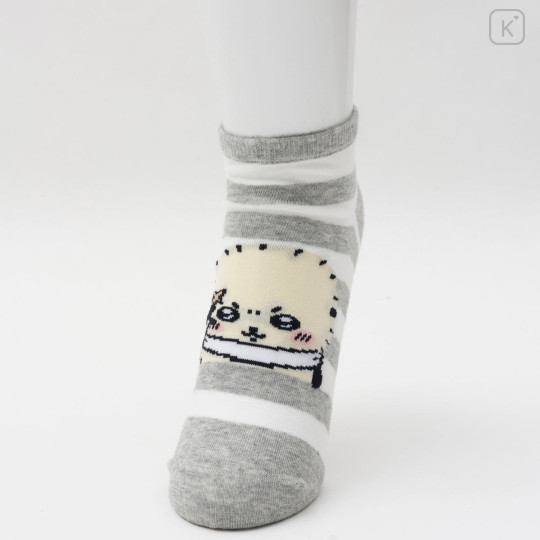 Japan Chiikawa Crew Socks - Rakko : Yeah Striped Grey - 5