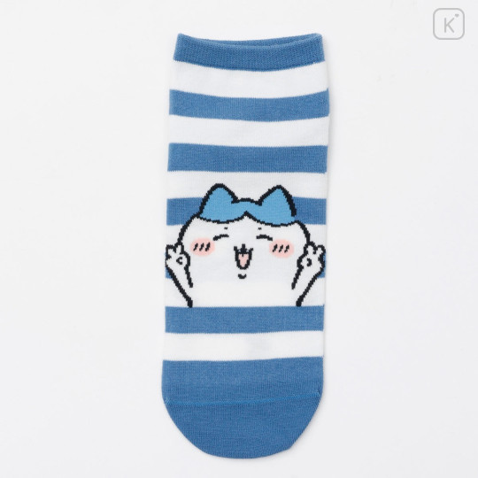 Japan Chiikawa Crew Socks - Hachiware : Yeah Striped Blue - 1