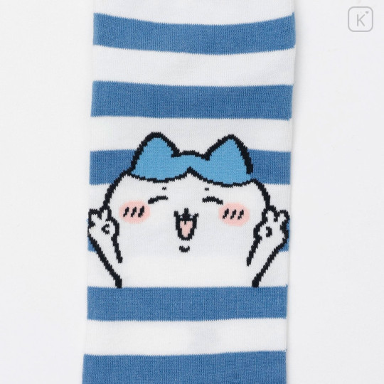 Japan Chiikawa Crew Socks - Hachiware : Yeah Striped Blue - 2