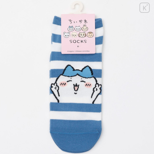 Japan Chiikawa Crew Socks - Hachiware : Yeah Striped Blue - 4