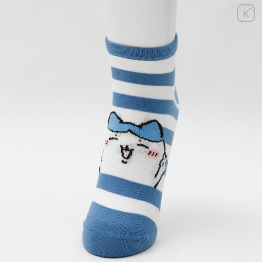 Japan Chiikawa Crew Socks - Hachiware : Yeah Striped Blue - 5