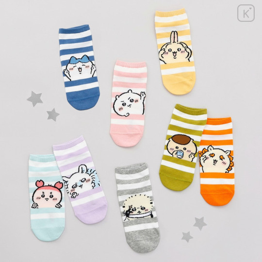 Japan Chiikawa Crew Socks - Hachiware : Yeah Striped Blue - 6