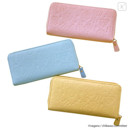 Japan Chiikawa Long Wallet - Chiikawa & Hachiware & Usagi : Happy Dance Embossed Blue - 3